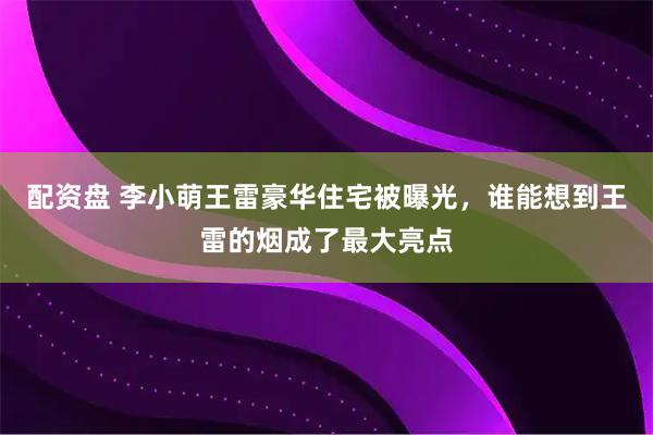 配资盘 李小萌王雷豪华住宅被曝光，谁能想到王雷的烟成了最大亮点