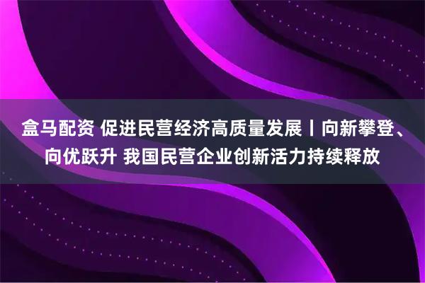 盒马配资 促进民营经济高质量发展丨向新攀登、向优跃升 我国民营企业创新活力持续释放